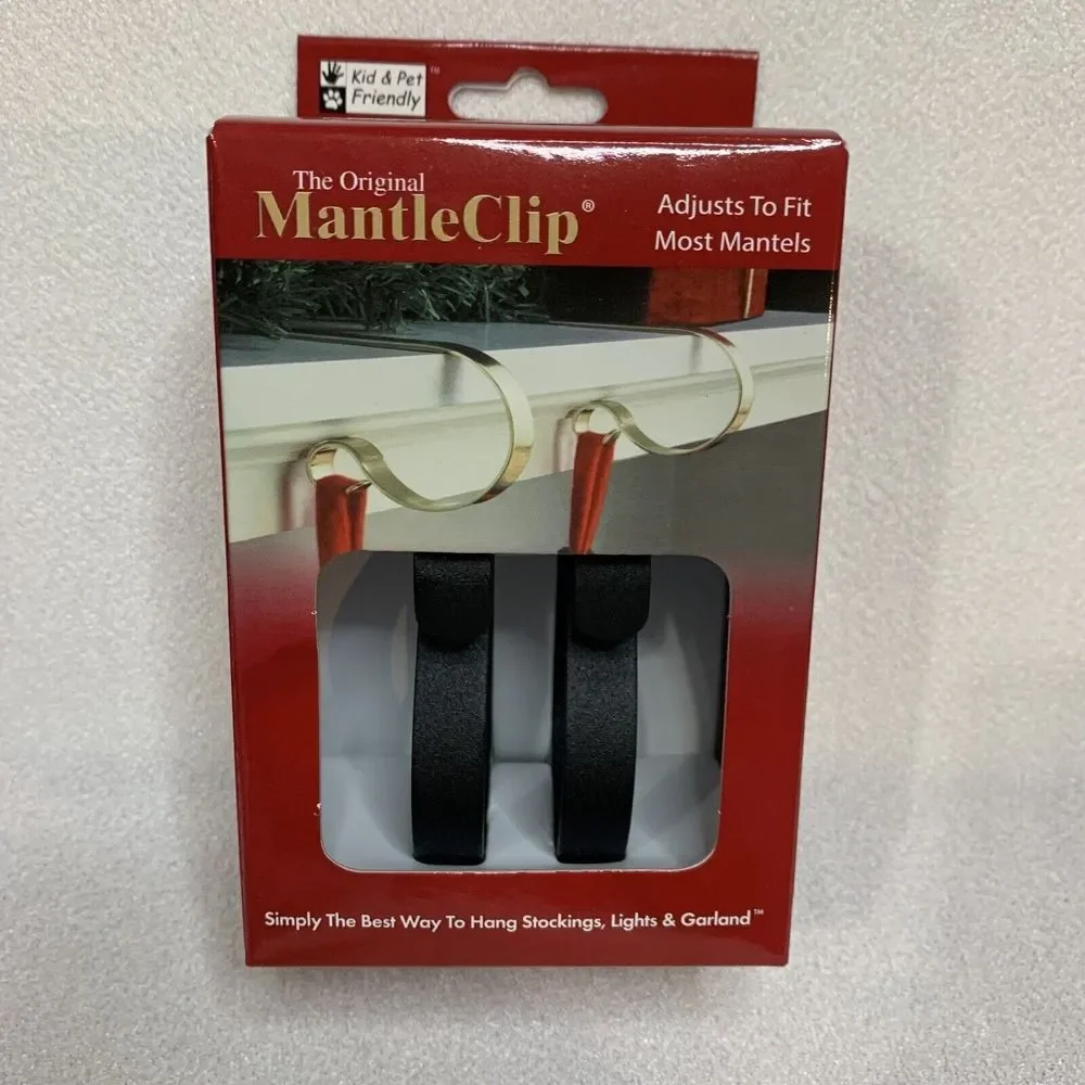 Mantle Clip The Original (2 In Box) Silver Black Gold Sturdy Stockings Holder